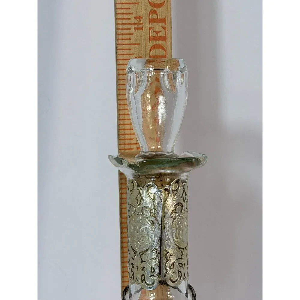VTG Handblown Glass Decanter Cork Stopper Grecian Foil Dimpled Odyssey Clear